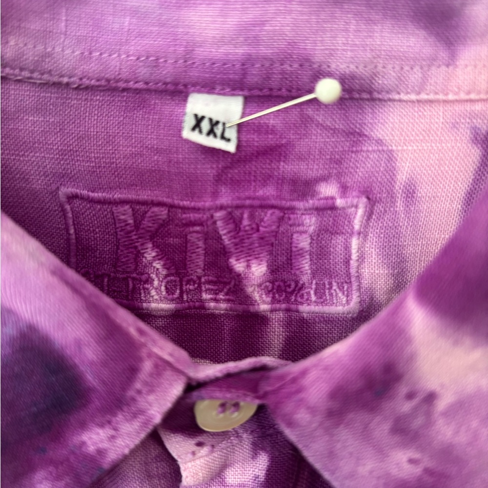 Kiwi Purple Casual Button Down Shirt with Tie-Dye Design - Picture 6 of 16